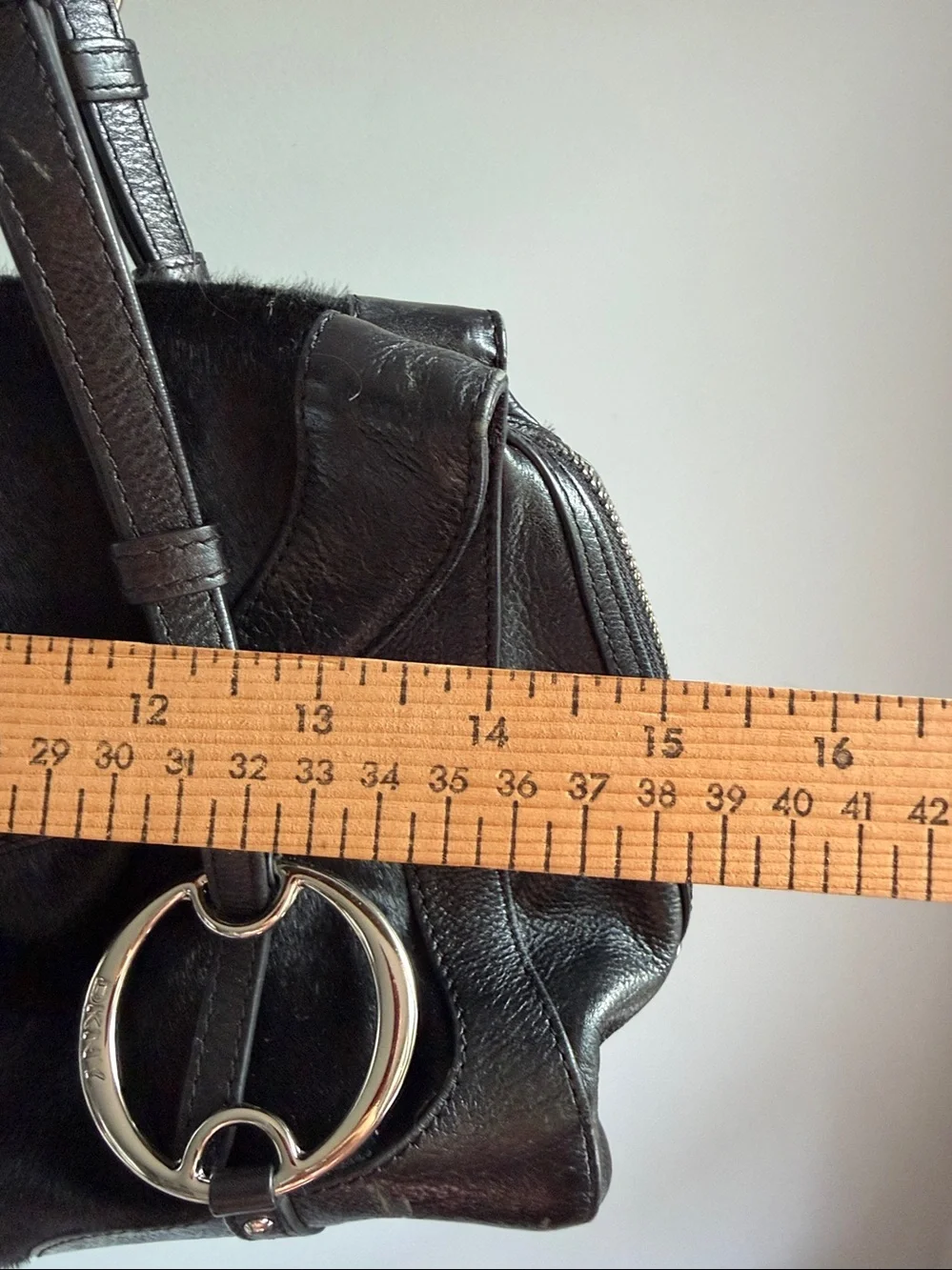 DKNY Y2K Black Leather & Haircalf Shoulder Bag